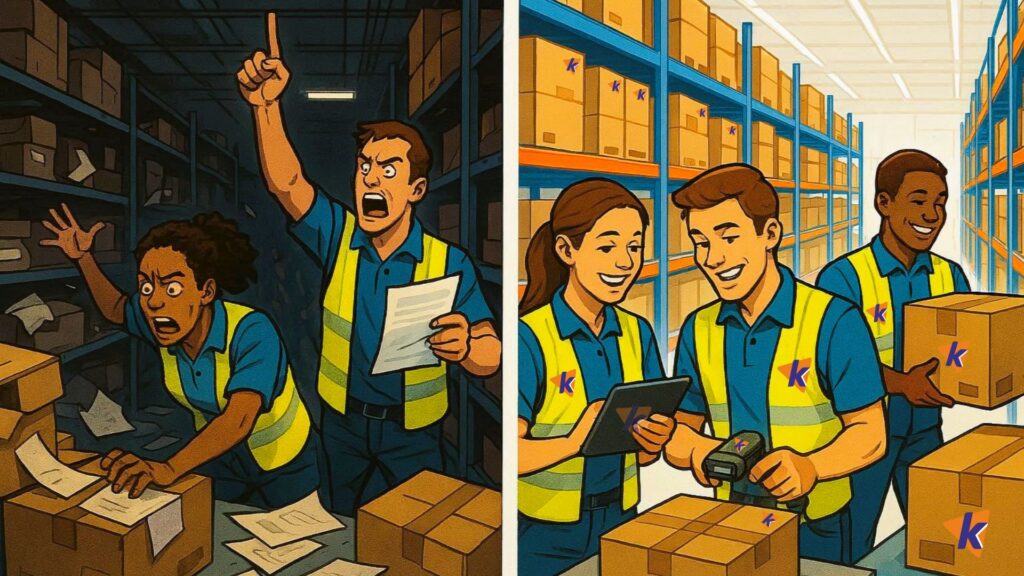 Transaction of warehouse staff from angry to calm state